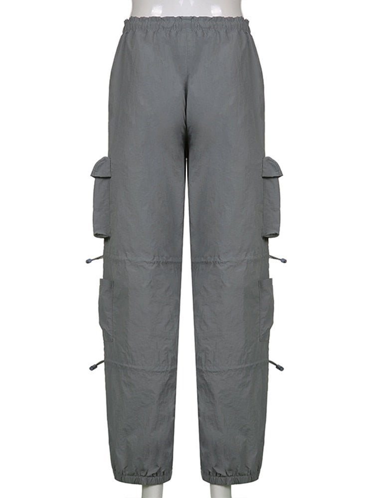 best Sweetown Gray Solid Hippie Y2K Sweatpants Drawstring Low Waist Casual Baggy Joggers Women Patchwork Pockets Black Cargo Pants 0 shop online at M2K Trends for