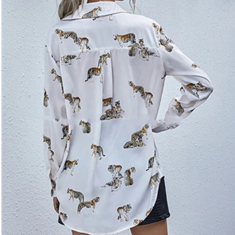 best Tiger Pattern Printed Long-Sleeved Shirt Top Women 0 shop online at M2K Trends for