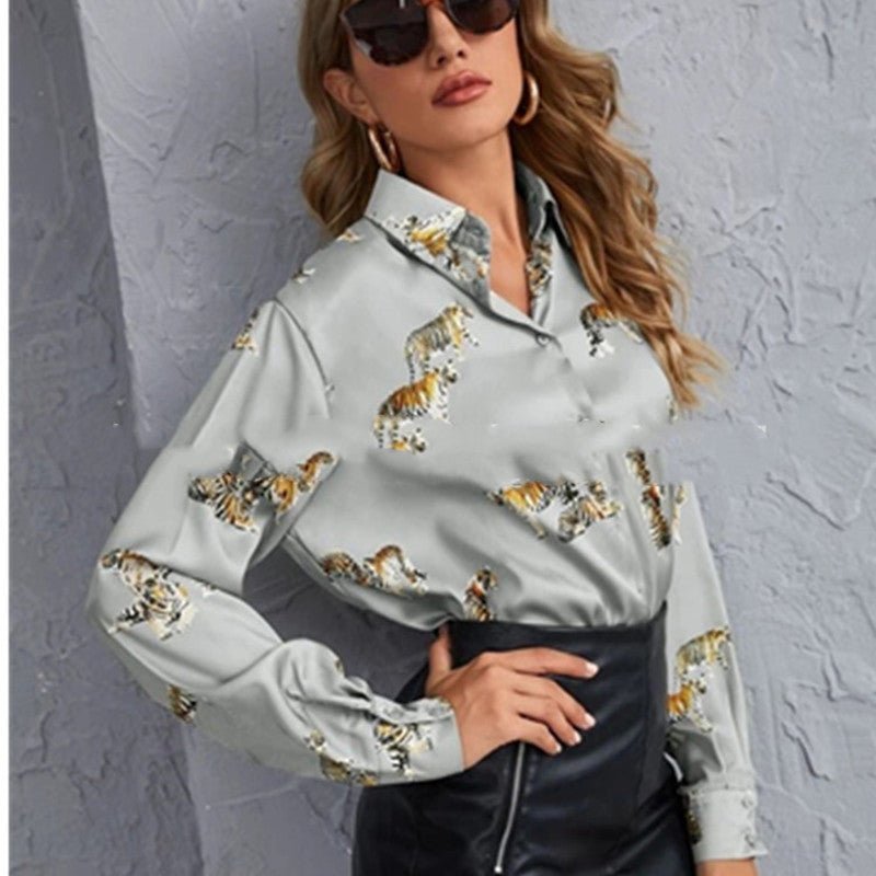 best Tiger Pattern Printed Long-Sleeved Shirt Top Women 0 shop online at M2K Trends for