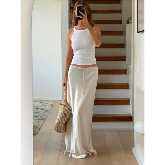 best Tossy High Waist Loose Female Long Skirt Solid Casual Elegant Streetwear Fashion Lace-Up Slim Y2k Outfits For Women Maxi Skirt 0 shop online at M2K Trends for