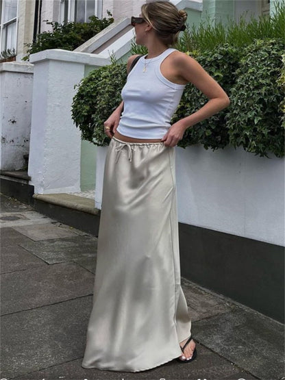 best Tossy High Waist Loose Female Long Skirt Solid Casual Elegant Streetwear Fashion Lace-Up Slim Y2k Outfits For Women Maxi Skirt 0 shop online at M2K Trends for