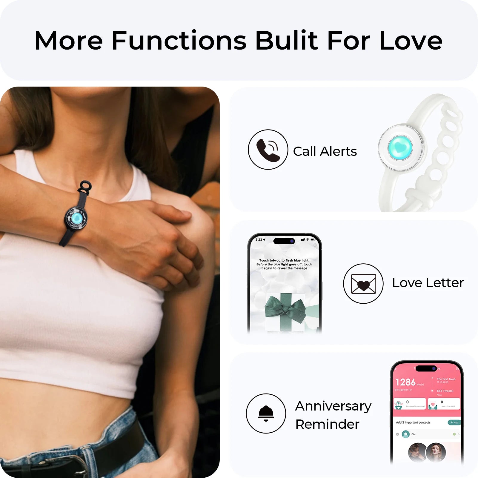 best totwoo Long Distance Touch Bracelets for Couples-Candy Series, Vibration & Light up for Love Couples Bracelets Relationship Gift shop online at M2K Trends for