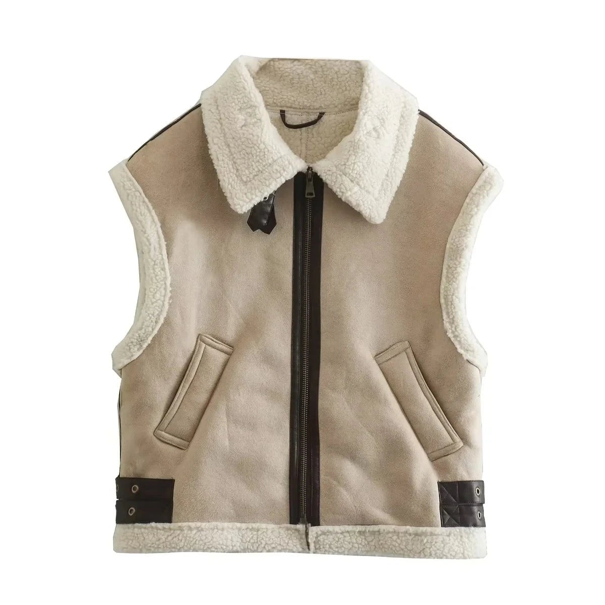 best TRAF 2023 Winter Fashion Lamb Wool Women's Warm Thickened Oversized Vest Traf Sleeveless Loose Jacket Women's Short Top Vest shop online at M2K Trends for