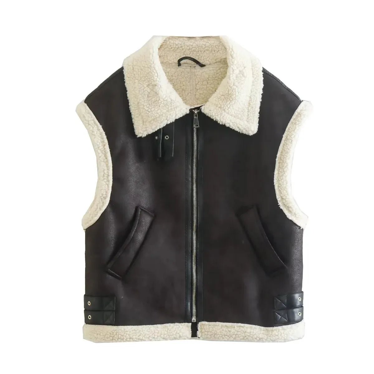 best TRAF 2023 Winter Fashion Lamb Wool Women's Warm Thickened Oversized Vest Traf Sleeveless Loose Jacket Women's Short Top Vest shop online at M2K Trends for