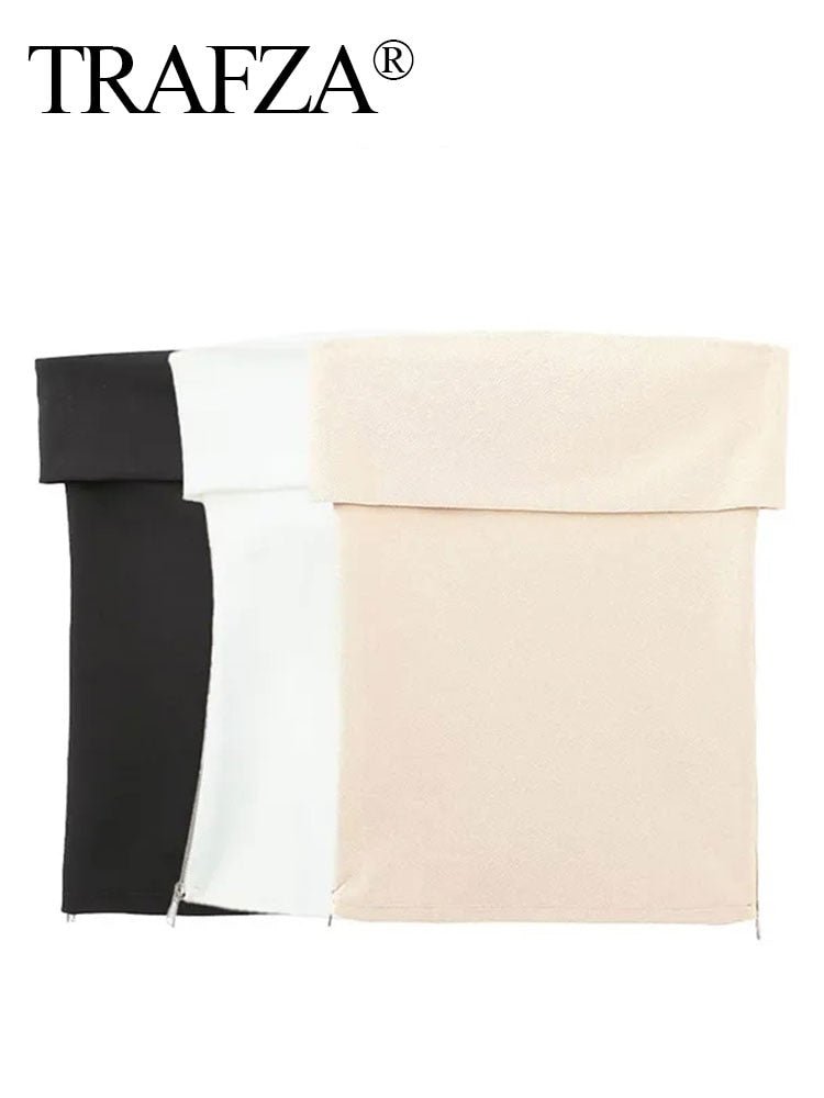 best TRAFZA 2023 Women's Strapless Tube Corset Side Zipper Tops Solid Vintage Off Shoulder Lady Sexy Slim Backless Bustiers Tops 0 shop online at M2K Trends for