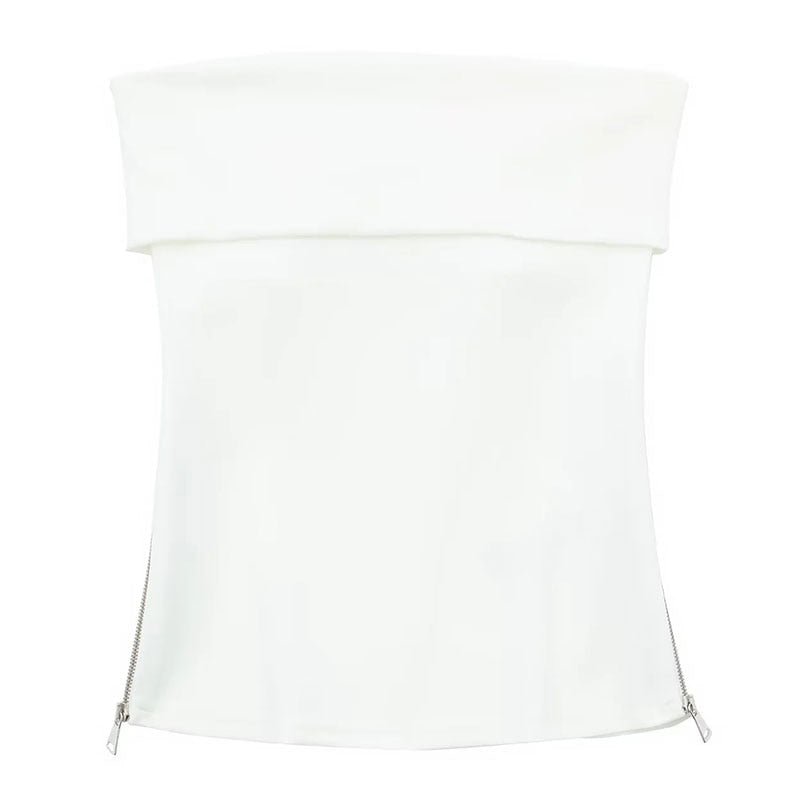 best TRAFZA 2023 Women's Strapless Tube Corset Side Zipper Tops Solid Vintage Off Shoulder Lady Sexy Slim Backless Bustiers Tops 0 shop online at M2K Trends for