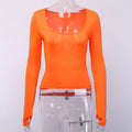 best Tshirt Women Fashion Fluorescent Tees Ladies Sexy Tight Long Sleeve T-shirt Casual Solid Color Elastic Basic Tops Women 47-49cm 0 shop online at M2K Trends for