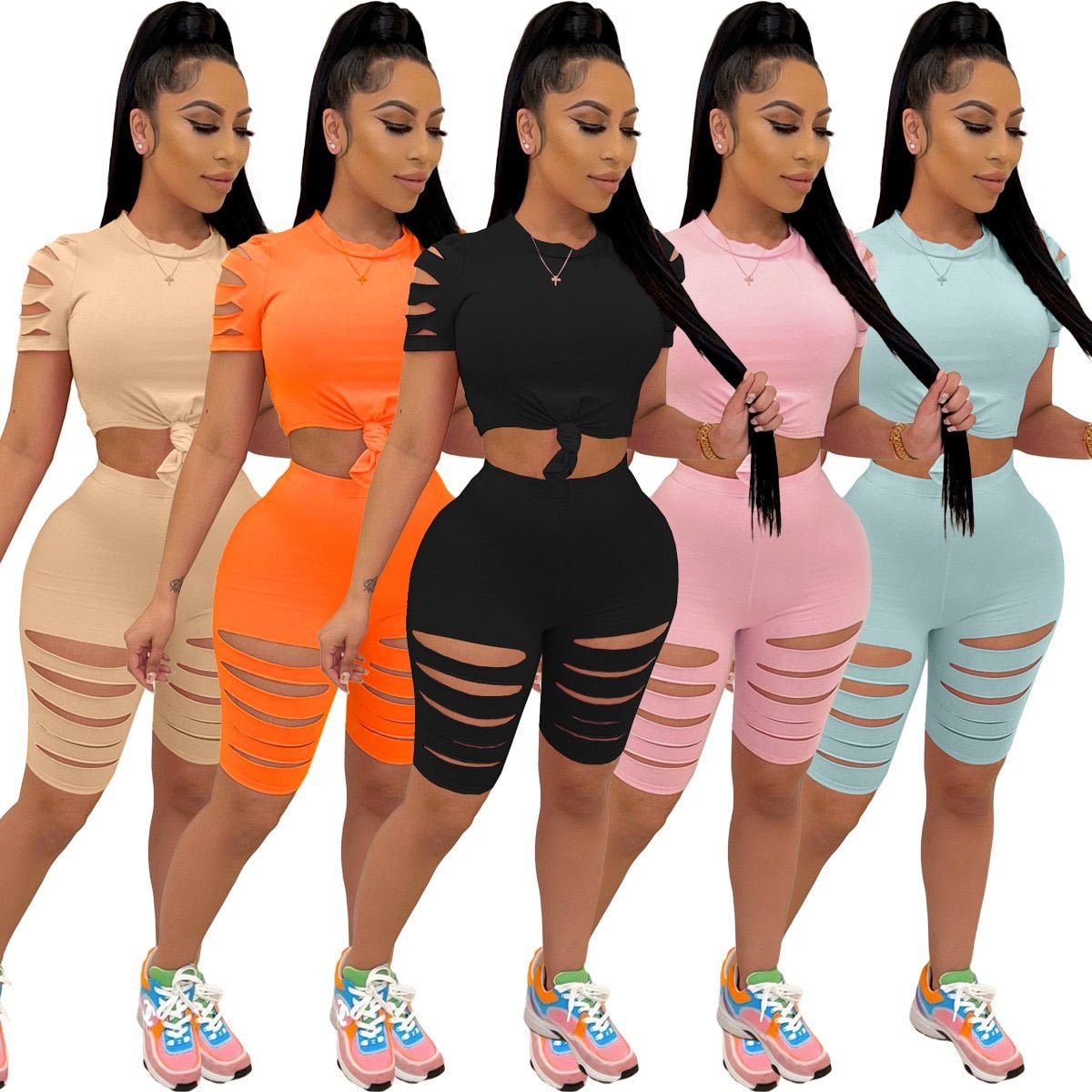 best Two Piece Set Tracksuit Summer Women Casual Home Skinny Sexy Hollow Out Short Sleeve Top and Pants Shorts Suit Sweatsuit Outfits 0 shop online at M2K Trends for