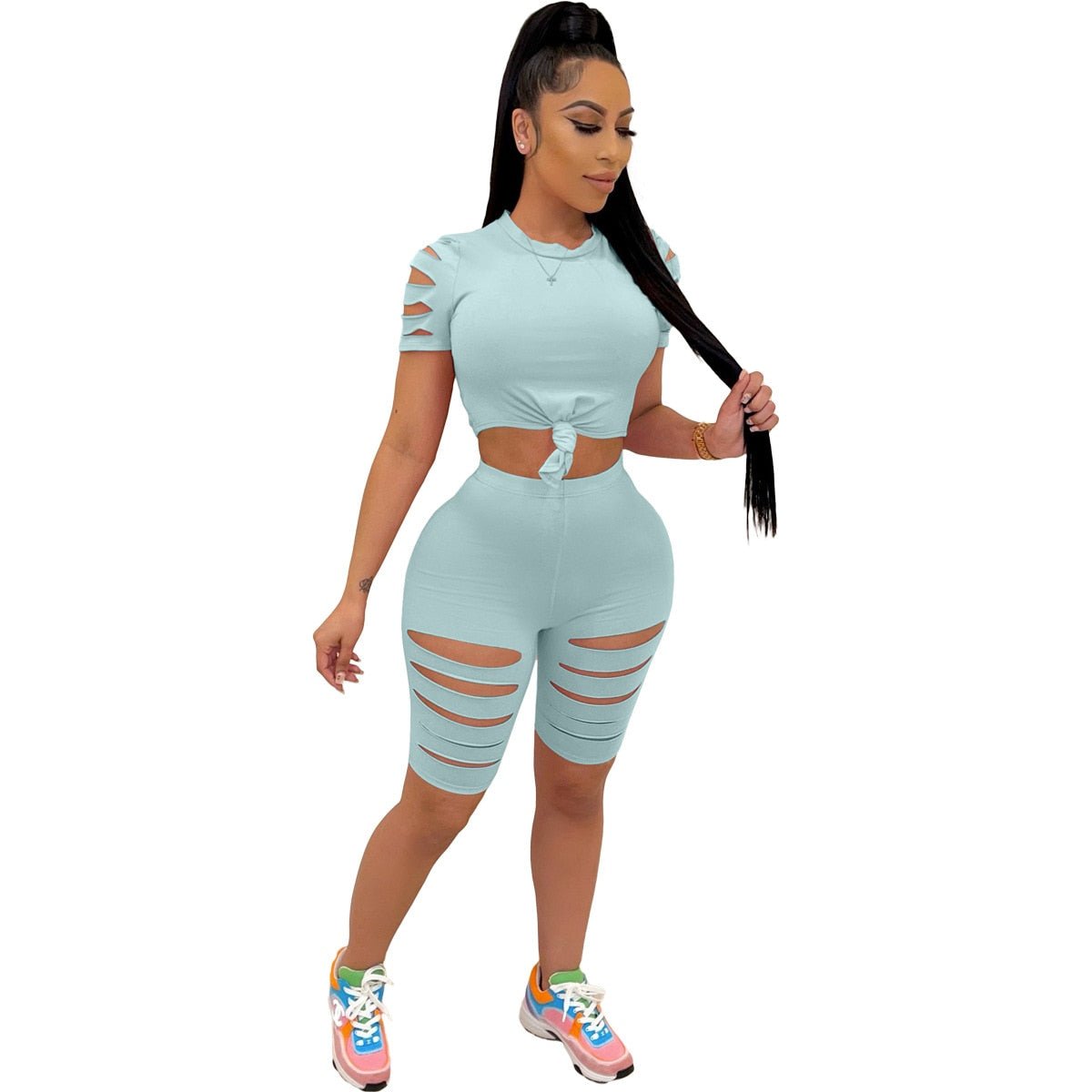 best Two Piece Set Tracksuit Summer Women Casual Home Skinny Sexy Hollow Out Short Sleeve Top and Pants Shorts Suit Sweatsuit Outfits 0 shop online at M2K Trends for