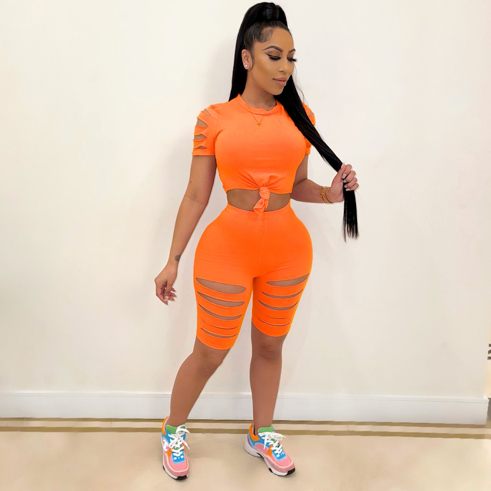 best Two Piece Set Tracksuit Summer Women Casual Home Skinny Sexy Hollow Out Short Sleeve Top and Pants Shorts Suit Sweatsuit Outfits 0 shop online at M2K Trends for