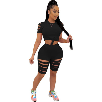 best Two Piece Set Tracksuit Summer Women Casual Home Skinny Sexy Hollow Out Short Sleeve Top and Pants Shorts Suit Sweatsuit Outfits 0 shop online at M2K Trends for