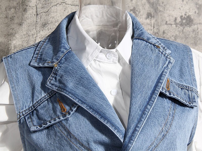 best TWOTWINSTYLE Irregular Cross Denim Coat For Women High Waist Hollow Out Casual Short Tops Female 2020 Summer Fashion New Style 0 shop online at M2K Trends for