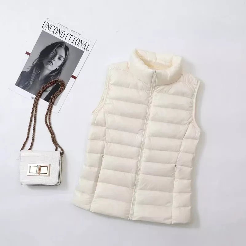 best Ultra Light Slim Down Coat Women Winter Stand Collar Thin Jacket Windproof Padded Waistcoat Sleeveless Portable Duck Down Vest shop online at M2K Trends for