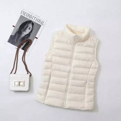 best Ultra Light Slim Down Coat Women Winter Stand Collar Thin Jacket Windproof Padded Waistcoat Sleeveless Portable Duck Down Vest shop online at M2K Trends for