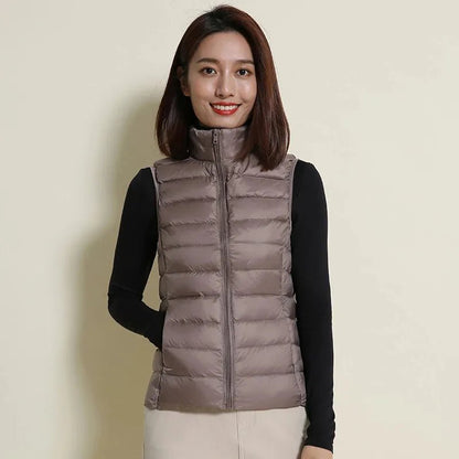 best Ultra Light Slim Down Coat Women Winter Stand Collar Thin Jacket Windproof Padded Waistcoat Sleeveless Portable Duck Down Vest shop online at M2K Trends for