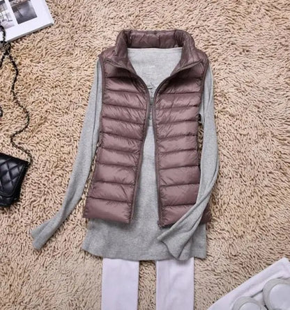 best Ultra Light Slim Down Coat Women Winter Stand Collar Thin Jacket Windproof Padded Waistcoat Sleeveless Portable Duck Down Vest shop online at M2K Trends for