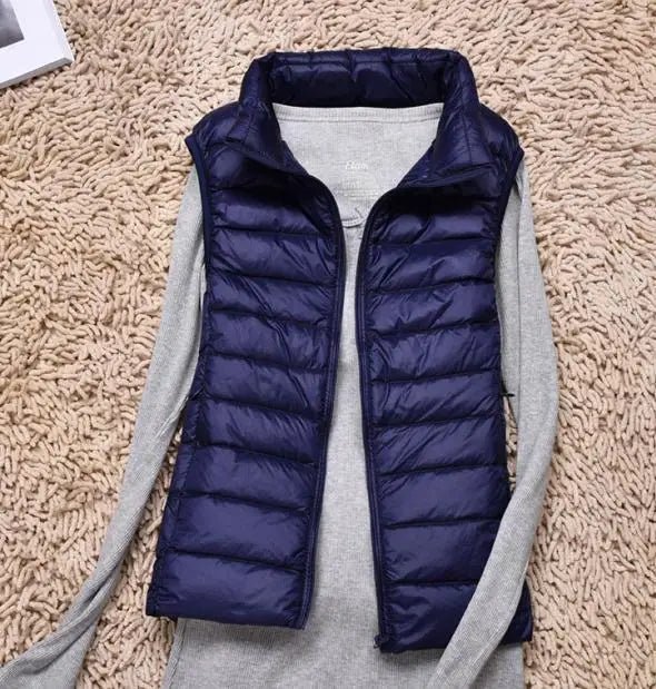 best Ultra Light Slim Down Coat Women Winter Stand Collar Thin Jacket Windproof Padded Waistcoat Sleeveless Portable Duck Down Vest shop online at M2K Trends for