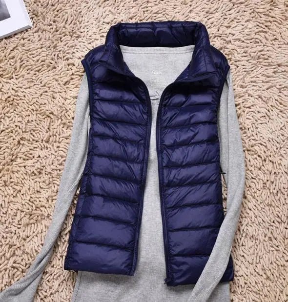 best Ultra Light Slim Down Coat Women Winter Stand Collar Thin Jacket Windproof Padded Waistcoat Sleeveless Portable Duck Down Vest shop online at M2K Trends for