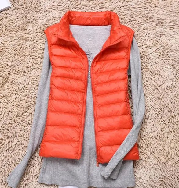 best Ultra Light Slim Down Coat Women Winter Stand Collar Thin Jacket Windproof Padded Waistcoat Sleeveless Portable Duck Down Vest shop online at M2K Trends for