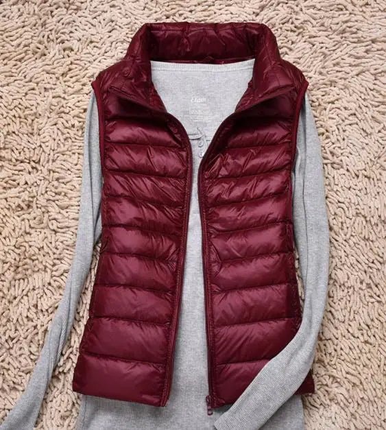 best Ultra Light Slim Down Coat Women Winter Stand Collar Thin Jacket Windproof Padded Waistcoat Sleeveless Portable Duck Down Vest shop online at M2K Trends for