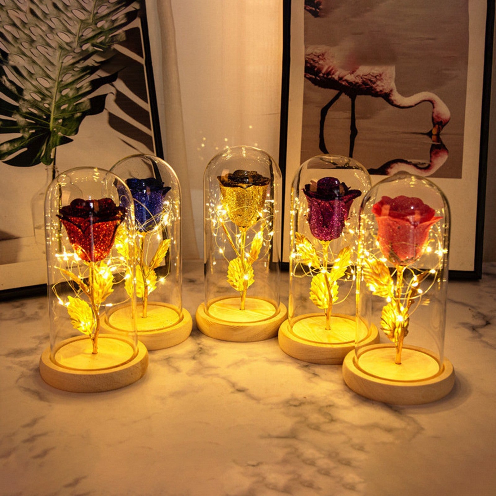 best Valentines Day Gift For Girlfriend Eternal Rose Flowers LED Light In Glass Cover Day Wedding Decoration Favors Mother Day Female Gift Gift 0 shop online at M2K Trends for
