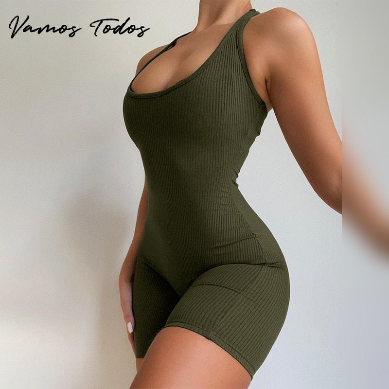 best Vamos Todos 2021 Summer Basic Solid Jumpsuit For Women Crop Top Skinny Shorts Women Bodycon Bodysuit Sports Casual Ropa De Mujer 0 shop online at M2K Trends for