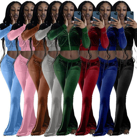 best Velvet Tracksuit Women Set Casual Sport Jogging Two Piece Set Zip Sporty Jacket Top+Pants Brief Sets Streetwear Matching Outfits 0 shop online at M2K Trends for