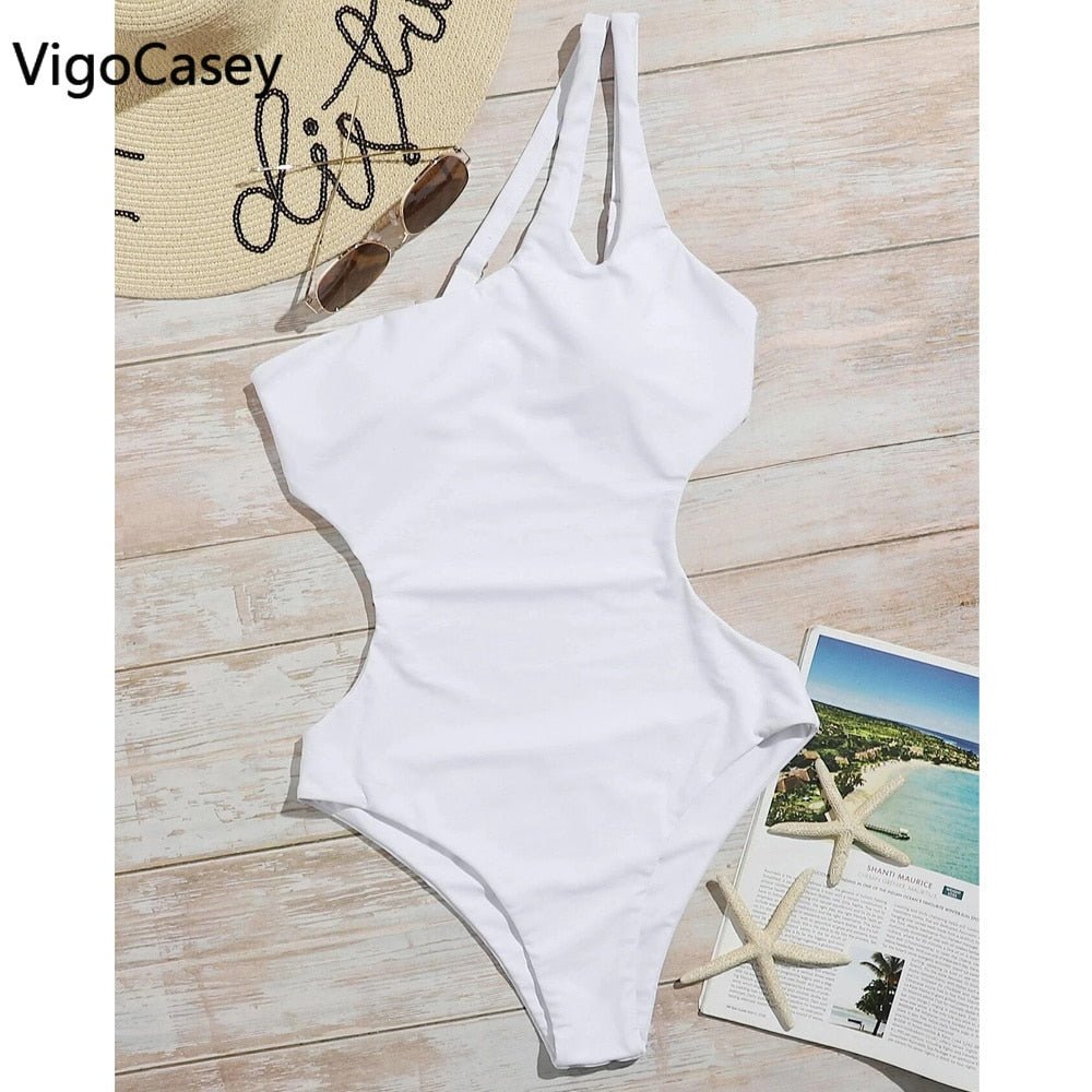 best VigorCasey 2023 Solid One Shoulder Swimwear Women Sexy High Waist Hollow One Piece Swimsuit Monokini Backless Beach Bathing Suit 0 shop online at M2K Trends for