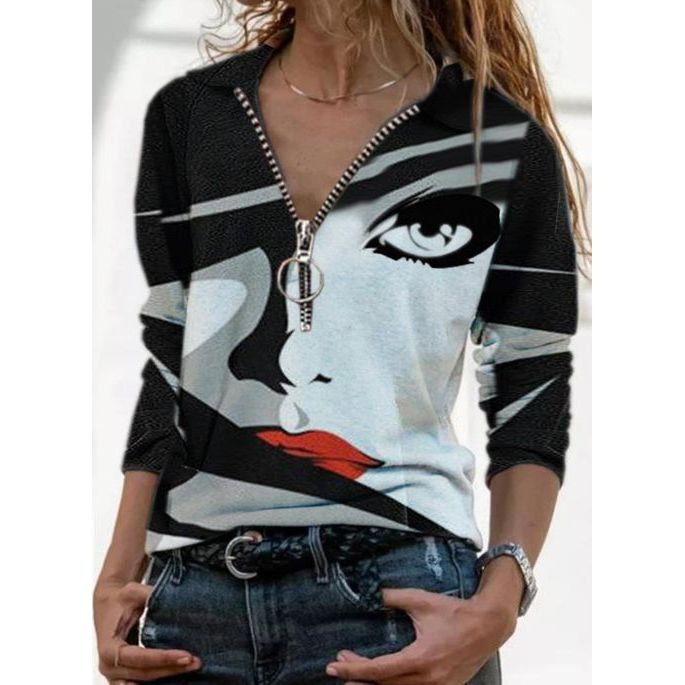 best Vintage Abstract Face V-neck Print Lady T-shirt T-Shirt shop online at M2K Trends for women top