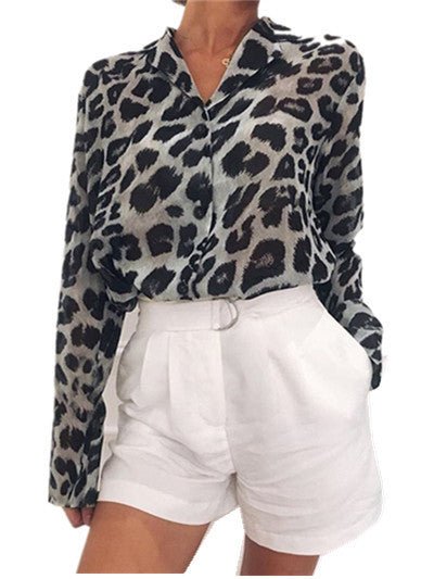 best Vintage Blouse Long Sleeve Leopard Print Blouse Turn Down Collar Office Shirt Tunic Casual Loose Tops Plus Size tops shop online at M2K Trends for