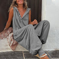 best Vintage Button Jumpsuit Summer Women Causal Beach Cross-pants Playsuit Fashion Loose Solid Sleeveless Hooded Romper Streetwear 0 shop online at M2K Trends for