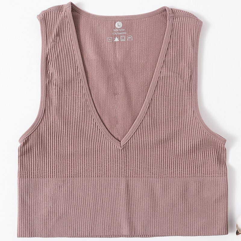 best Vintage Crop Tops Women Seamless Underwear Sexy Lingerie Female Tanks Harajuku Deep V Neck Summer Crop Top Sports Camisole 0 shop online at M2K Trends for