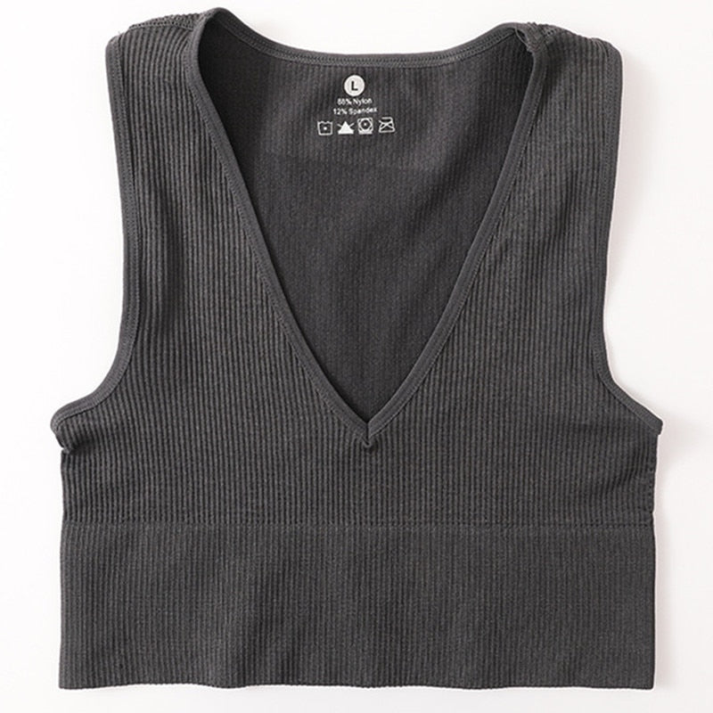 best Vintage Crop Tops Women Seamless Underwear Sexy Lingerie Female Tanks Harajuku Deep V Neck Summer Crop Top Sports Camisole 0 shop online at M2K Trends for