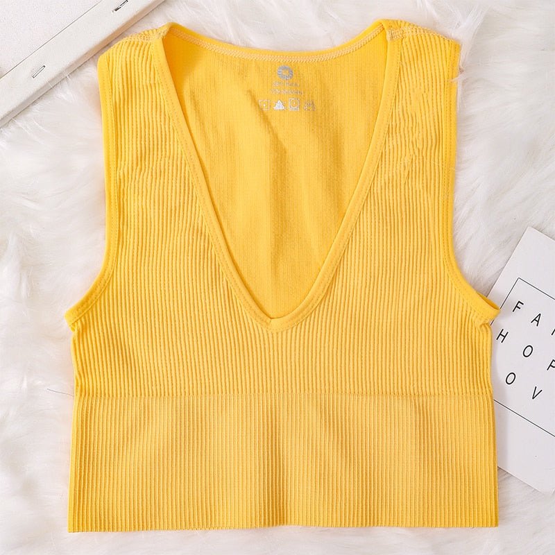best Vintage Crop Tops Women Seamless Underwear Sexy Lingerie Female Tanks Harajuku Deep V Neck Summer Crop Top Sports Camisole 0 shop online at M2K Trends for