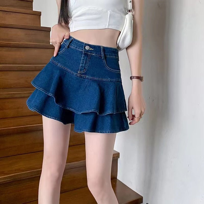 best Vintage Denim Mini Skirts Women Summer Sexy Solid Colour Ball Gown Skirts Jeans Female Casual Pocket Slim A-line Mini Skirts 0 shop online at M2K Trends for