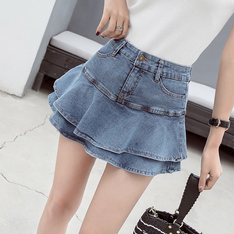 best Vintage Denim Mini Skirts Women Summer Sexy Solid Colour Ball Gown Skirts Jeans Female Casual Pocket Slim A-line Mini Skirts 0 shop online at M2K Trends for