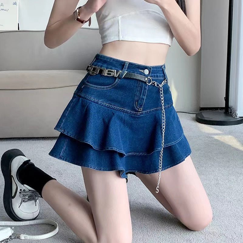 best Vintage Denim Mini Skirts Women Summer Sexy Solid Colour Ball Gown Skirts Jeans Female Casual Pocket Slim A-line Mini Skirts 0 shop online at M2K Trends for