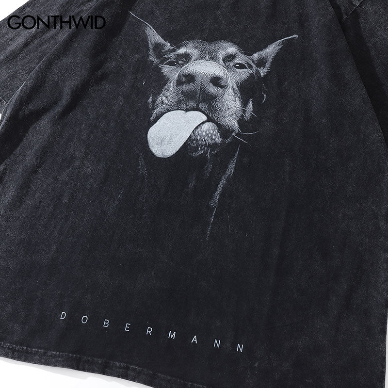 best Vintage Oversize T-Shirt Y2K Hip Hop Dobermann Dog Animal Graphic Print Washed Streetwear Tshirt 2023 Harajuku Fashion Loose Top 0 shop online at M2K Trends for