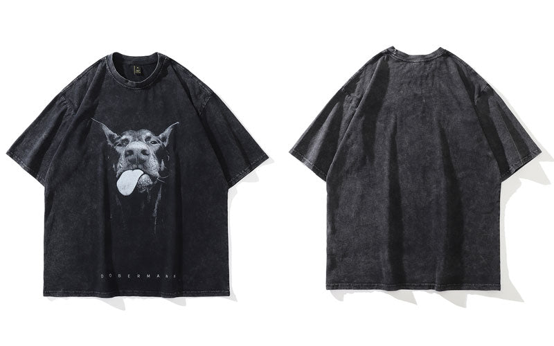 best Vintage Oversize T-Shirt Y2K Hip Hop Dobermann Dog Animal Graphic Print Washed Streetwear Tshirt 2023 Harajuku Fashion Loose Top 0 shop online at M2K Trends for