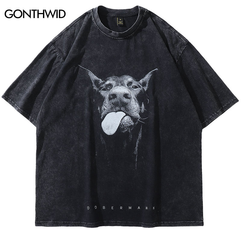 best Vintage Oversize T-Shirt Y2K Hip Hop Dobermann Dog Animal Graphic Print Washed Streetwear Tshirt 2023 Harajuku Fashion Loose Top 0 shop online at M2K Trends for