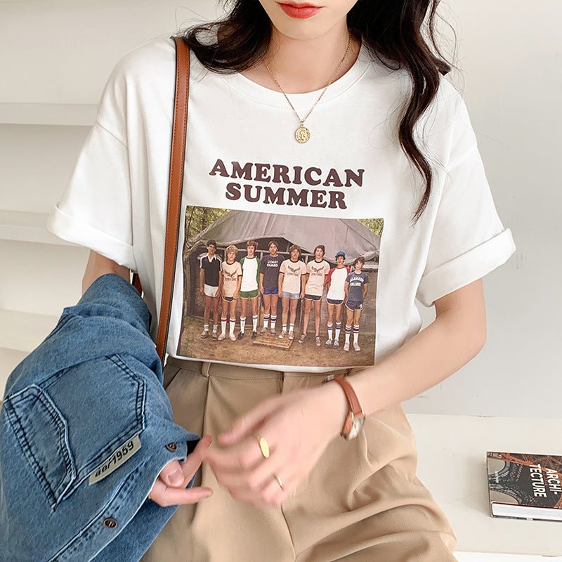 best Vintage Print Crew Neck Oversized Loose Half Sleeve TShirt T-Shirt shop online at M2K Trends for