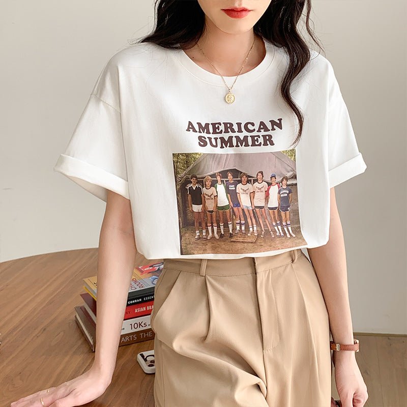 best Vintage Print Crew Neck Oversized Loose Half Sleeve TShirt T-Shirt shop online at M2K Trends for