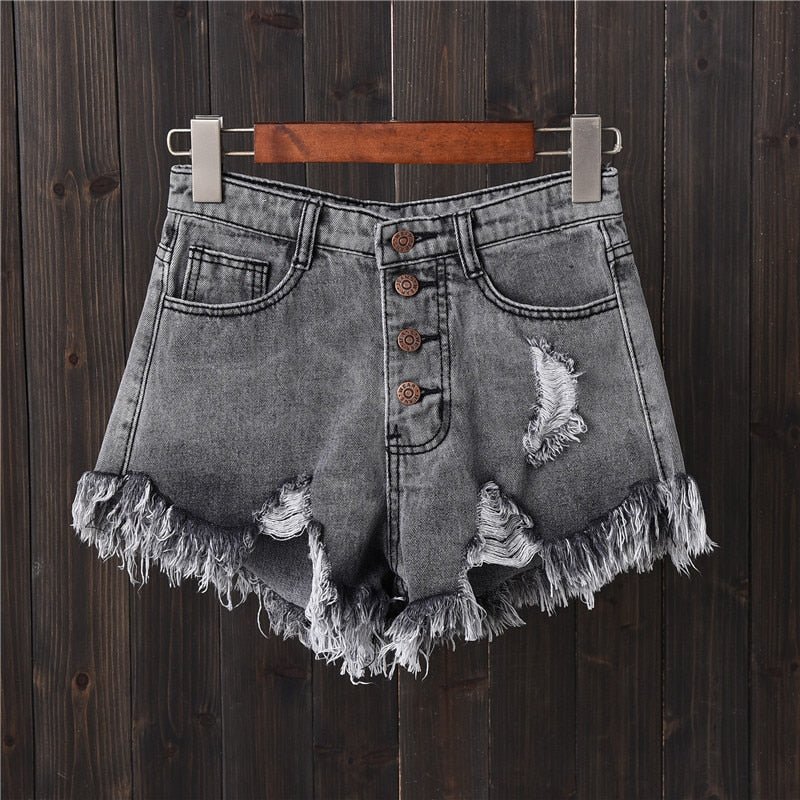 best Vintage Ripped Hole Fringe 5 Colors Denim Shorts Women Casual Korean Jeans Shorts 2022 Summer Girl Hot Shorts 0 shop online at M2K Trends for