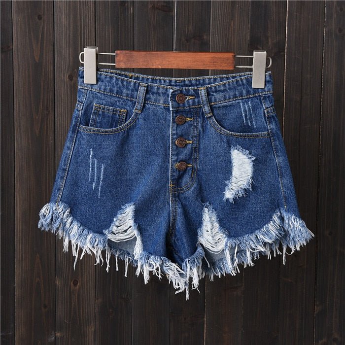best Vintage Ripped Hole Fringe 5 Colors Denim Shorts Women Casual Korean Jeans Shorts 2022 Summer Girl Hot Shorts 0 shop online at M2K Trends for