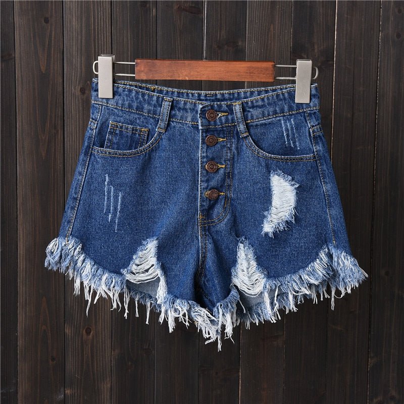 best Vintage Ripped Hole Fringe 5 Colors Denim Shorts Women Casual Korean Jeans Shorts 2022 Summer Girl Hot Shorts 0 shop online at M2K Trends for