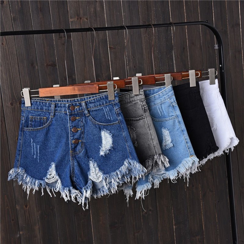 best Vintage Ripped Hole Fringe 5 Colors Denim Shorts Women Casual Korean Jeans Shorts 2022 Summer Girl Hot Shorts 0 shop online at M2K Trends for