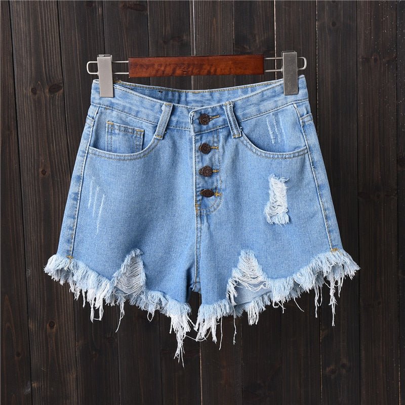 best Vintage Ripped Hole Fringe 5 Colors Denim Shorts Women Casual Korean Jeans Shorts 2022 Summer Girl Hot Shorts 0 shop online at M2K Trends for