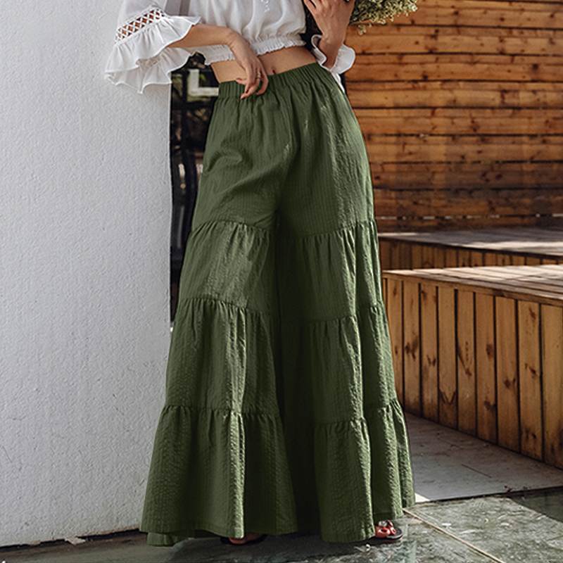 best Vintage Women's Wide Leg Trousers ZANZEA 2023 Solid Pants Casual Elastic Waist Long Pantalon Palazzo Female Turnip 0 shop online at M2K Trends for