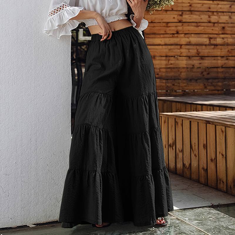 best Vintage Women's Wide Leg Trousers ZANZEA 2023 Solid Pants Casual Elastic Waist Long Pantalon Palazzo Female Turnip 0 shop online at M2K Trends for