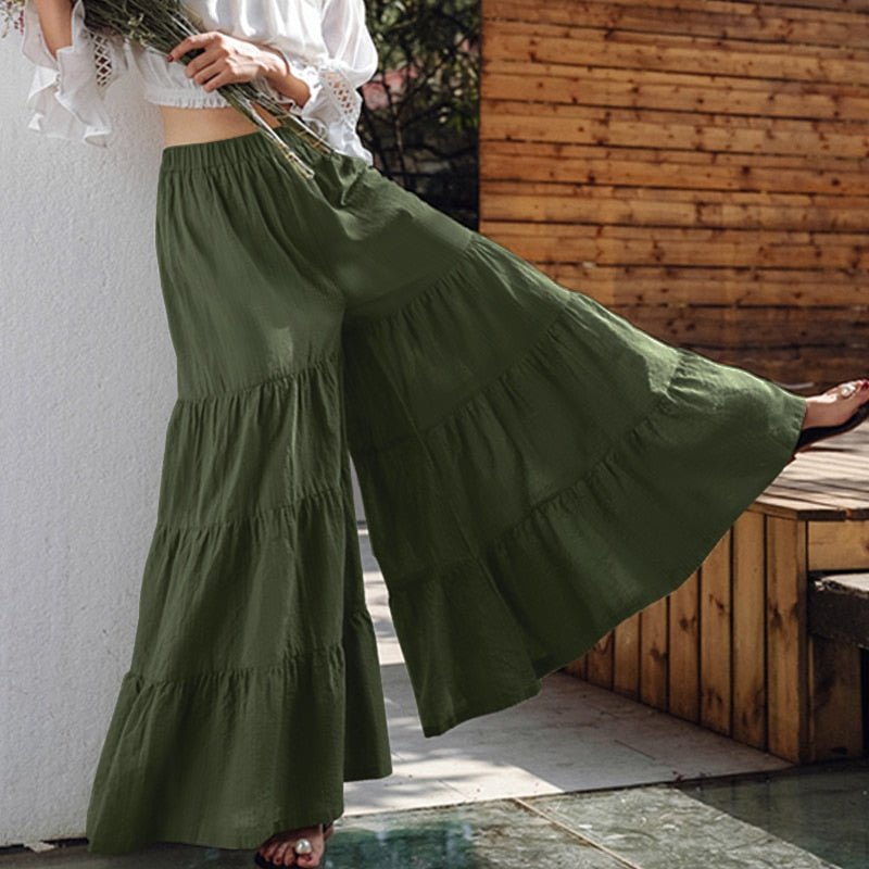 best Vintage Women's Wide Leg Trousers ZANZEA 2023 Solid Pants Casual Elastic Waist Long Pantalon Palazzo Female Turnip 0 shop online at M2K Trends for